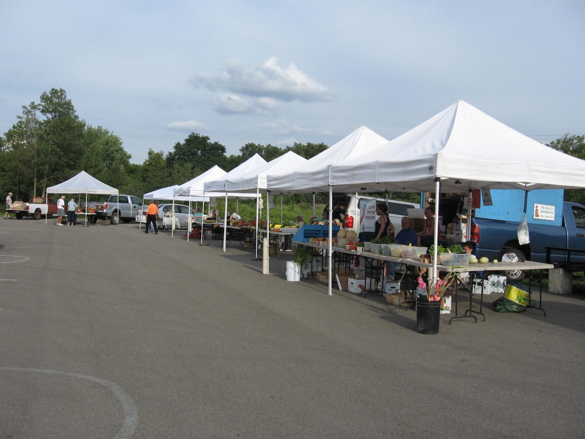 Chuck Couture and grandkids selling fruits and veggies at Farmers Market in Olean, NY (2011)